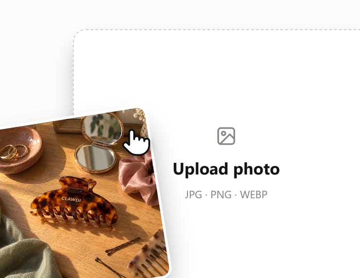 Demo: a phone snap of a hair clip dropped into the upload box