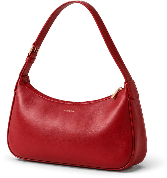 Red shoulder bag cut out from a phone snapshot