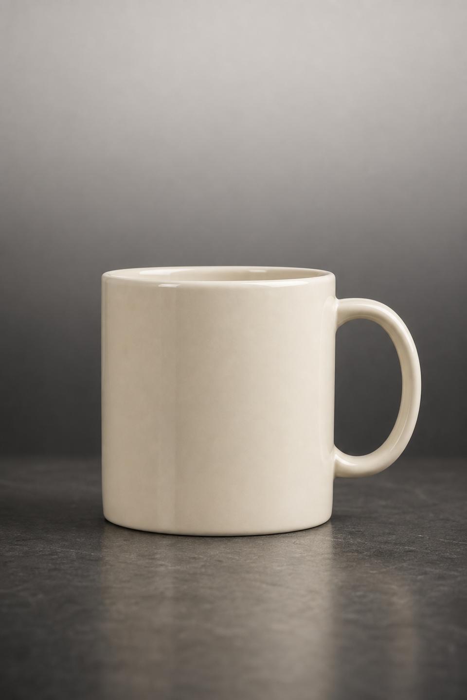 The same cream mug reshot under soft sculpted studio light